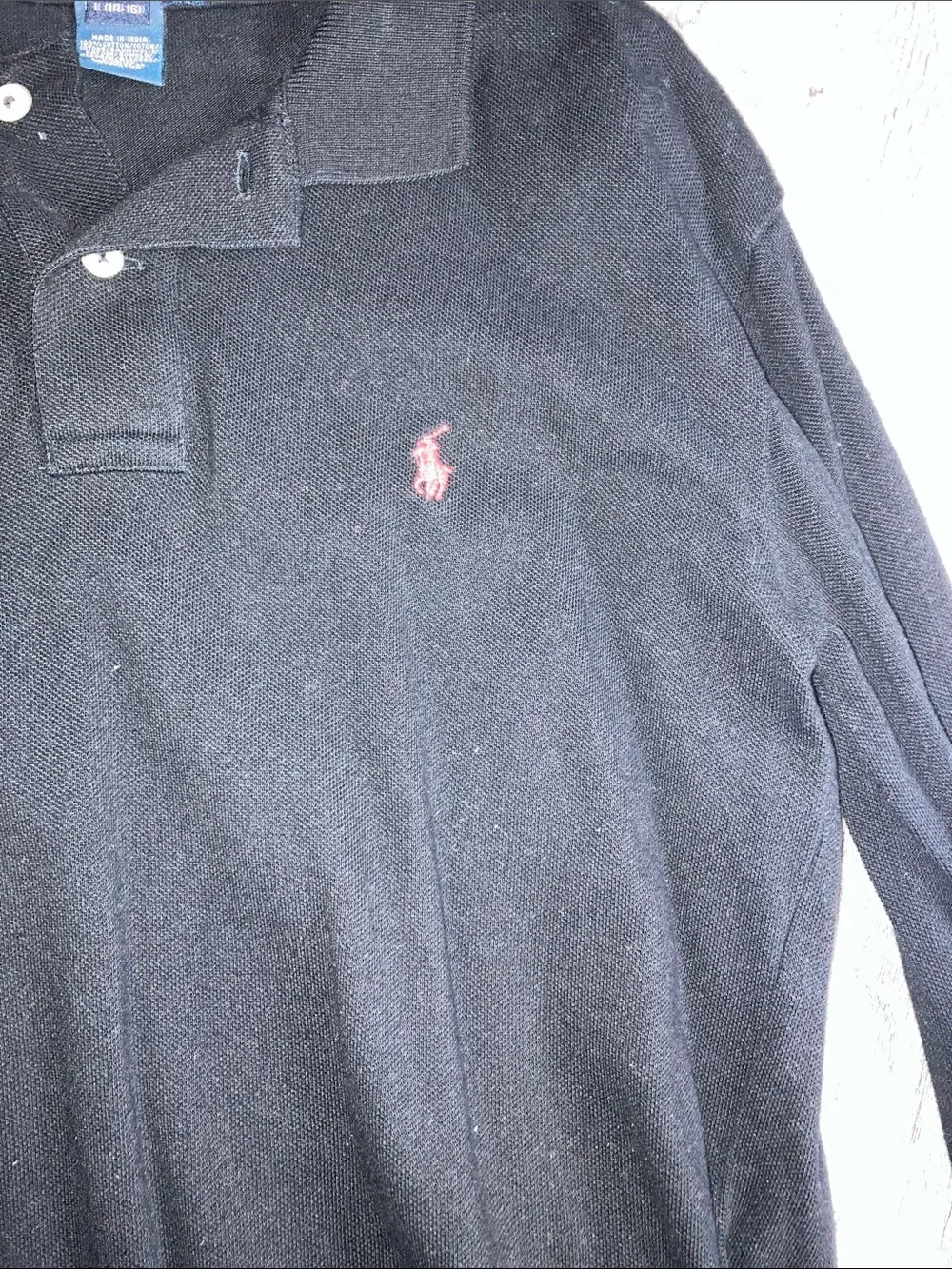 Boys Polo by Ralph Lauren Black Long-Sleeve Polo with Red Pony Logo